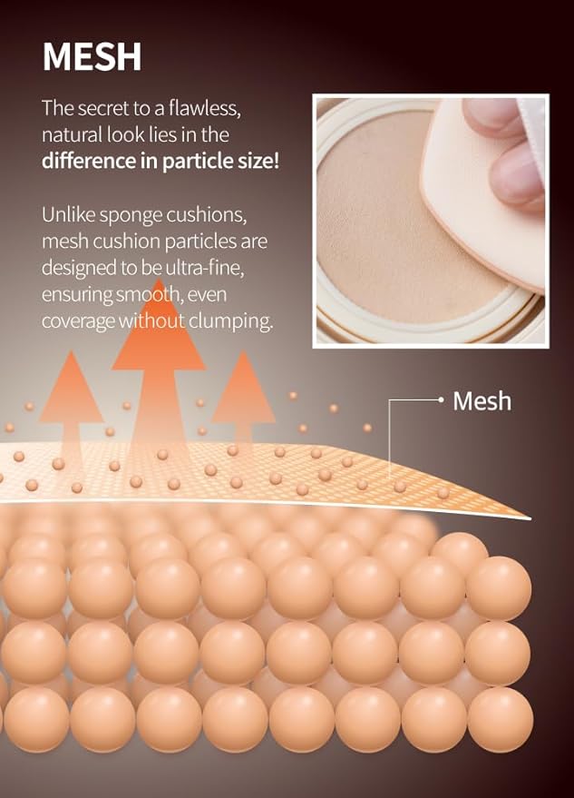 BEAUDIANI Natural Coverage – Mesh Tight Up Cushion – Korean Cushion Foundation, Semi-Matte Radiance, Long-lasting, Travel-Friendly Design (03 Medium Beige)