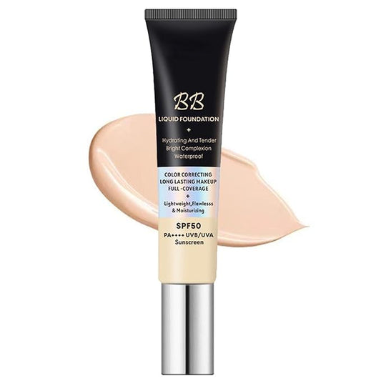 BB Cream with SPF 50, Waterproof Long Lasting Full Coverage Fine Line, Redness and Dark Circles, Hide Pores, Evens Skin Tone, Lightweight Hydrating BB Cream for All Skin Types (Natural)