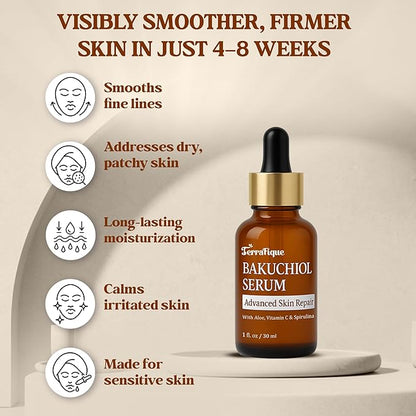 Bakuchiol Serum for Face - Retinol Alternative for Sensitive Skin - Contains Aloe, Centella, Spirulina - Bakuchiol Retinol Serum - Plumping, Anti Aging - Pore Minimizer - 1 Fl Oz - 2 Pack