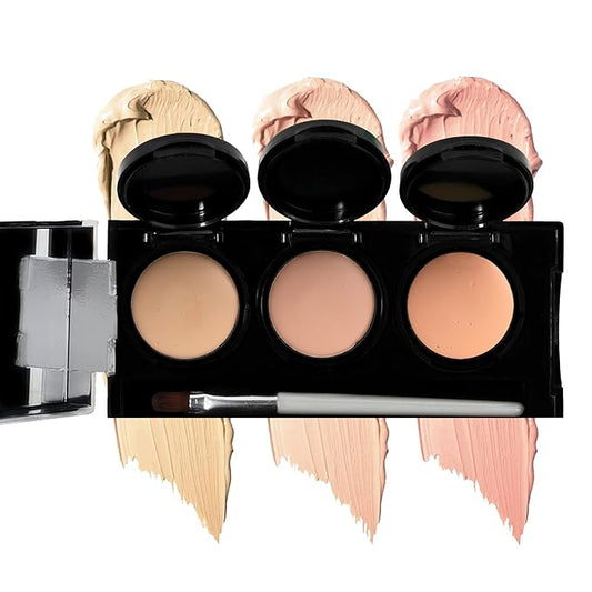 Dermaflage Waterproof Concealer Palette (Light) - Concealer Full Coverage, Matte Finish for Face & Body - Hides Dark Circles & Acne - Smudge Proof Body Makeup Palette with 3 Pro SFX Shades + Brush