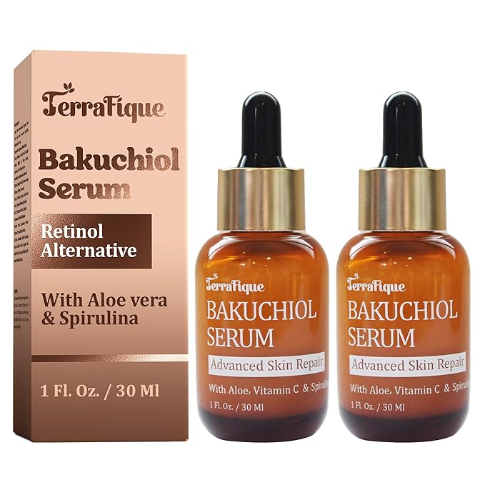 Bakuchiol Serum for Face - Retinol Alternative for Sensitive Skin - Contains Aloe, Centella, Spirulina - Bakuchiol Retinol Serum - Plumping, Anti Aging - Pore Minimizer - 1 Fl Oz - 2 Pack